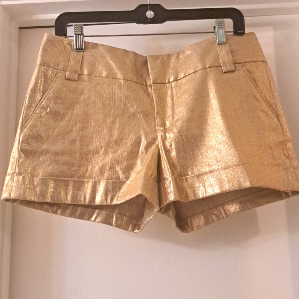 Alice +Olivia Beautiful Gold Linen/Cotton Blend cuffed shorts sz8 Like New - Picture 1 of 8